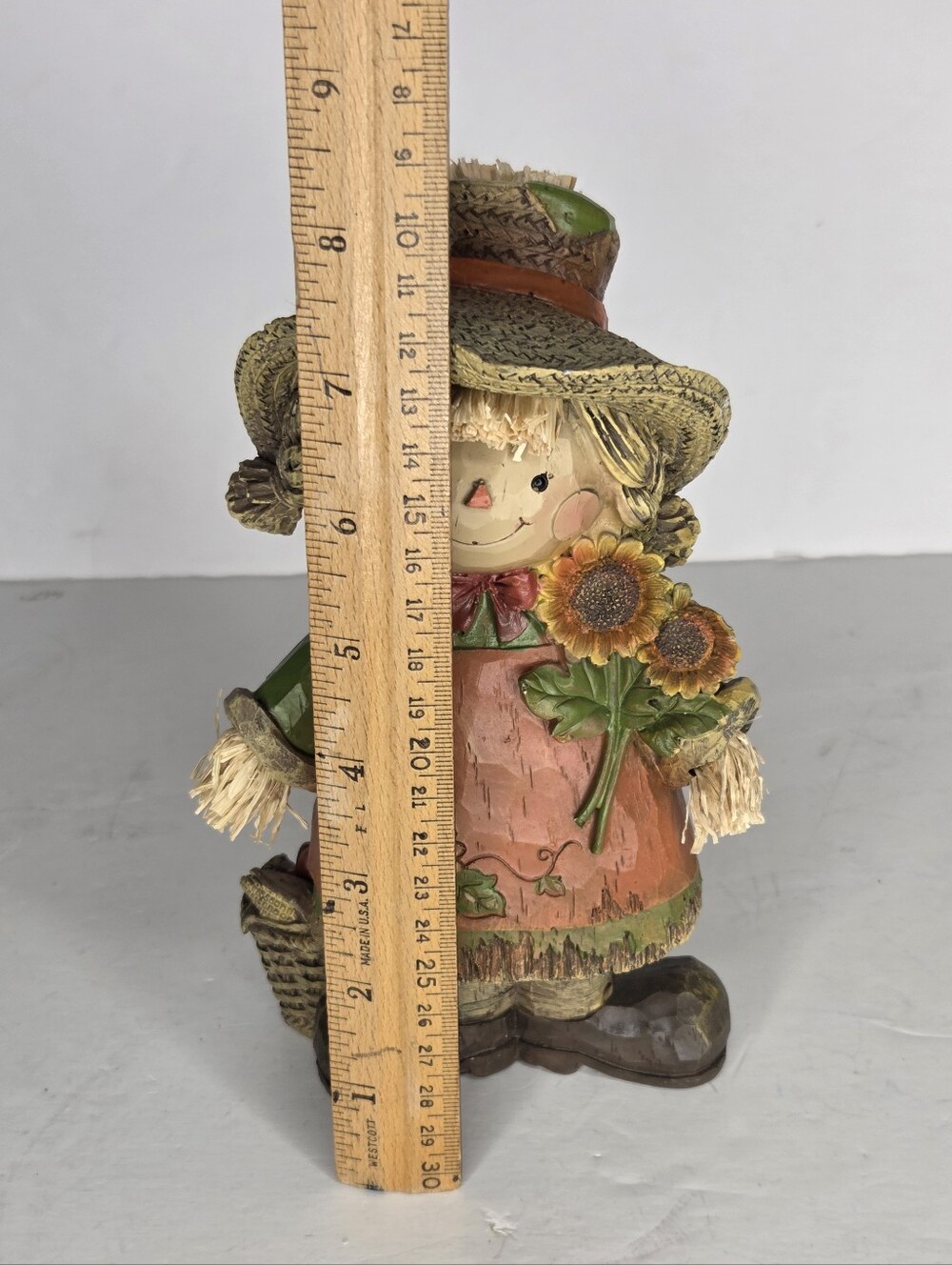 Harvest Scarecrow Girl Woodlike Figurine Thanksgiving Autumn Table Decor - Picture 3 of 8